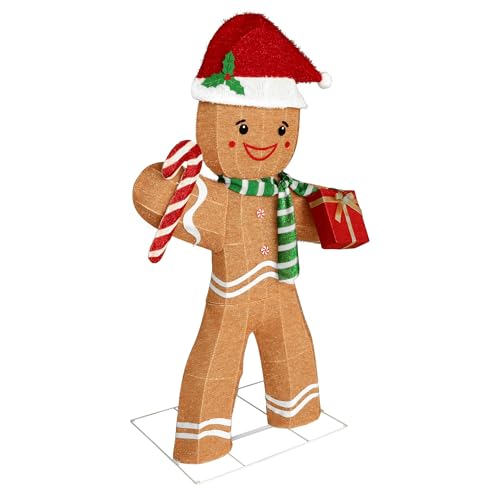 5FT Gingerbread Man with Candy Cane and Gift Box Decoration