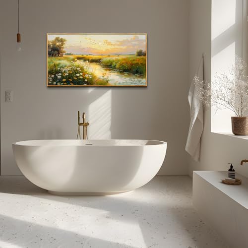 Wood Framed Canvas Wall Art For Living Room Wall Decor For Bedroom Office Wall Decoration Pastoral Scenery Painting Water edge Pictures Artwork Room Aesthetic Home Decor 20x40 In