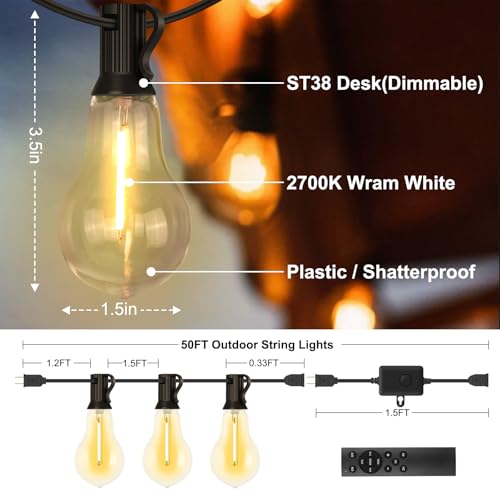 50FT Outdoor String Lights 32+2 Bulbs (50 Foot)