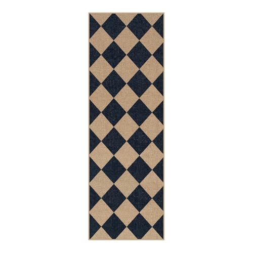 Checkered Easy Jute Non Slip Runner Rug