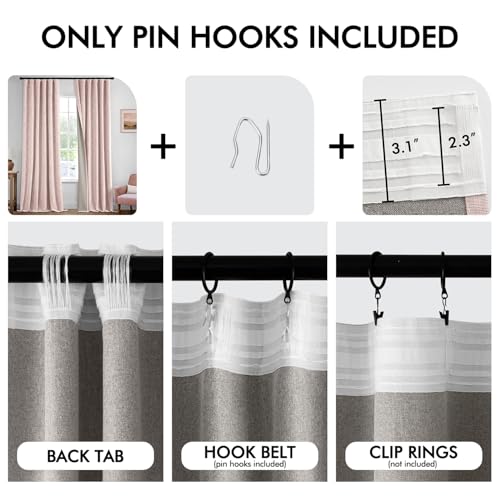 Light Pink 100% Blackout Linen Curtains 84 Inch 2 Panels Set Double Sided No Coating Pleated Back Tab Black Out Long Thermal Insulated Pinch Pleat Bedroom Living Room Darkening Window Drapes (2 Count)