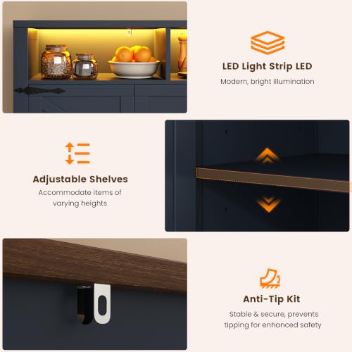 Buffet Sideboard with Storage with Power Outlets & LED Light