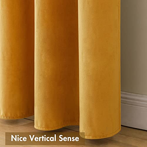 Mustard Yellow Blackout Velvet Curtains Drapes 63 Inch Long 52"x63" (2 Count)