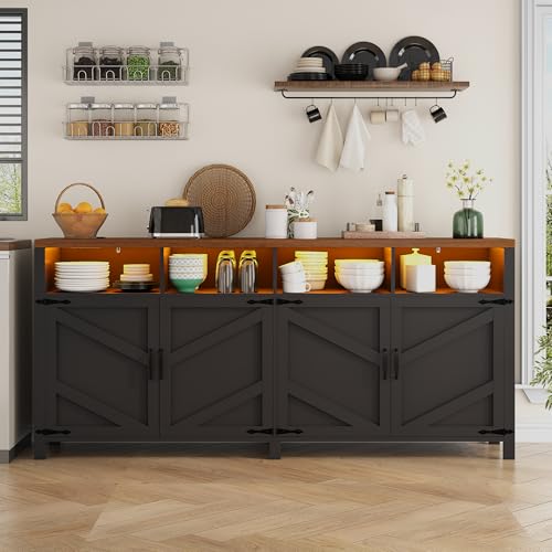 Buffet Sideboard with Storage with Power Outlets & LED Light