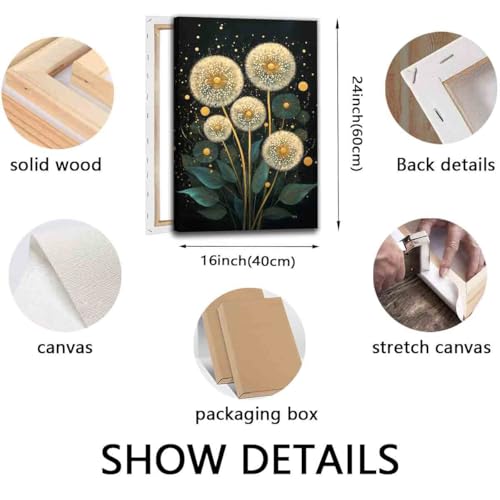 Dandelion Wall Art Abstract Botanical Pictures White Dandelion Wall Art Moody Green Plants Painting Rustic Floral Canvas Abstract Flower Painting Wildflower Vintage Moody Artwork 16x24inch Framed