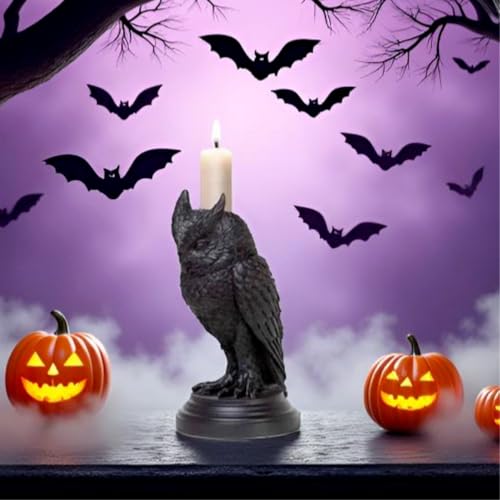 Gothic Black Owl Candle Holder Statue