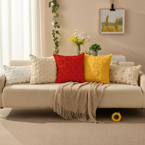 Spring Summer Pillow Covers 20x20 inch Set of 2 Red Sunflower (2 Count)