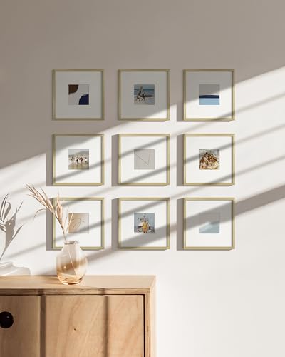 8x8 Gold Metal Picture Frames Matted to 4x4