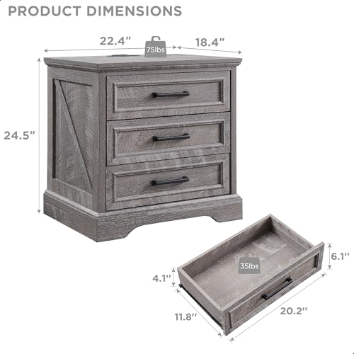 22" Farmhouse 3 Drawer Dresser for Bedroom