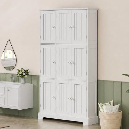 63.2" Tall Bathroom Storage Cabinet with 9 Doors