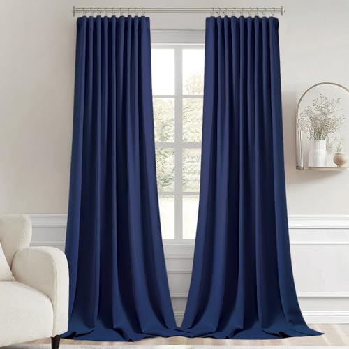 Navy Blue Back Tab Blackout Curtains 52x108 Inch Long 2 Panels Set (2 Count)