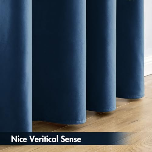 Navy Blue Blackout Velvet Curtains Drapes 84 Inch Long 52"x84" (2 Count)