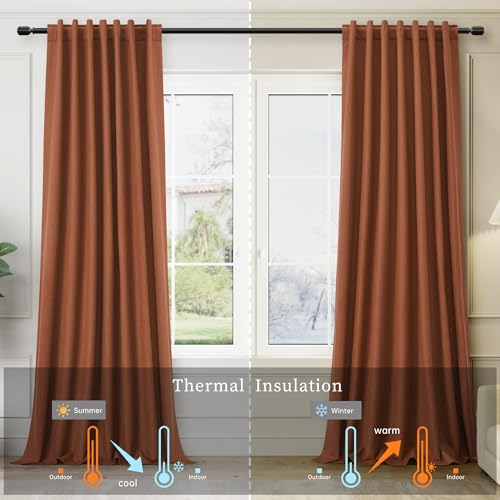 100% Blackout Linen Curtains for Bedroom 120 inches Long