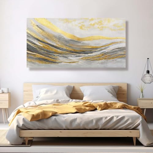 White Line Wall Paintings Modern Wall Art Gold Foil Photo Prints 29"x58" Large Dining Room Wall Decor Posters for Bedroom