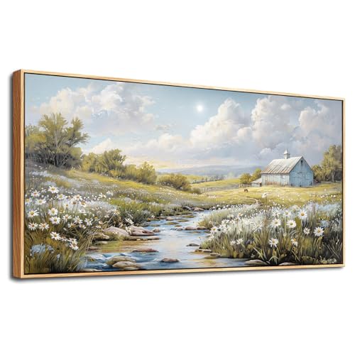 Wall Art For Living Room Large Canvas Wall Decor For Bedroom Flower Watercolour Painting Office Decoration Countryside Scenery Mural Artwork Ready To Hang Home Decor 24x48 In Wood Framed