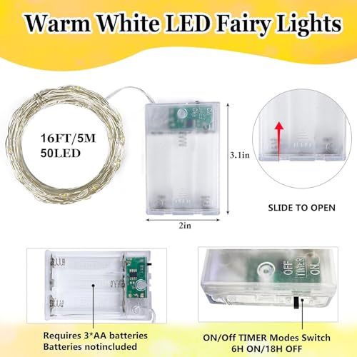 2 Pack Fairy Lights Battery Operated 16 FT 50 LED String Lights Warm White (2 Count)
