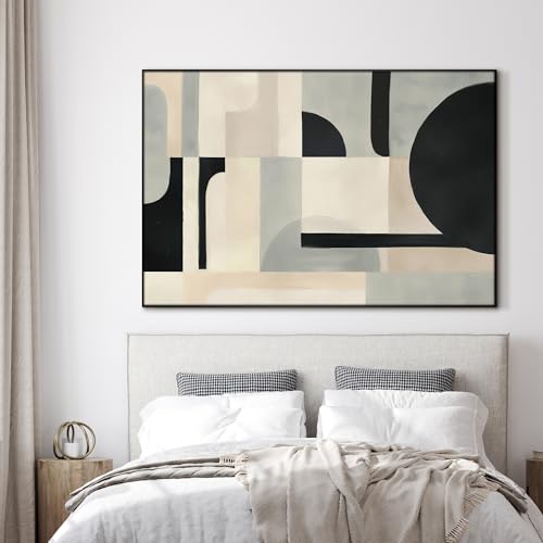 46"x72" Extra Large Framed Wall Art Modern Neutral Abstract Geometric in Black and Beige