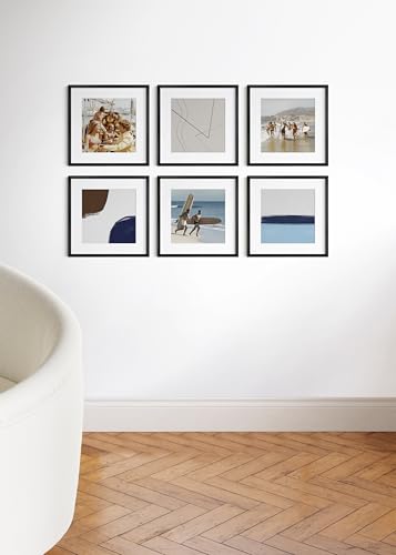 16x16 Black Metal Picture Frames Matted to 12x12 (6 Count)
