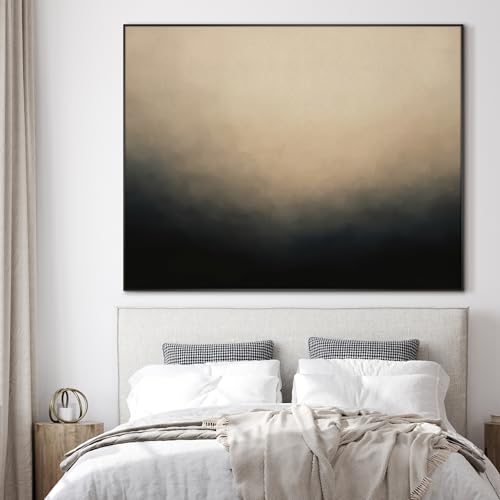 60"x72" Extra Large Framed Wall Art Soft Cream and Dark Abstract Landscape Illustration for Home Living Room Bedroom Decor