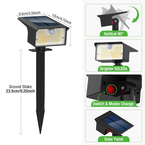 3 Pack 62 LED Solar Spot Lights Outdoor Motion Sensor with 3 Modes (3 Count)