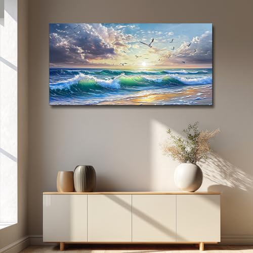 Canvas Wall Art Living Room Seaside Landscape Painting 24"X48"