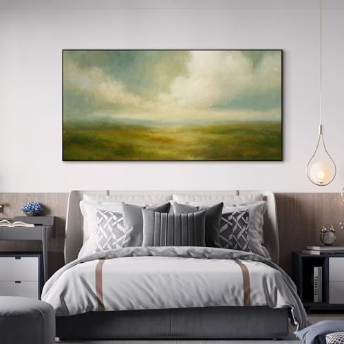 36"x72" Extra Large Framed Wall Art Soft Pastel Hills Dreamy Landscape Illustration for Home Living Room Bedroom Decor