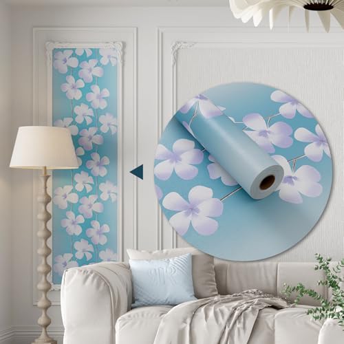 Blue Flora Peel and Stick Wallpaper 20.8"x394" Thick Slight Embossed Linen Textured Wall Paper Self (56.7 Sq Ft)