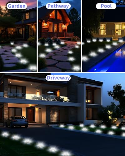 26 Pack Outdoor Solar Ground Lights with 4 Side Light(Cool White) (26 Count)