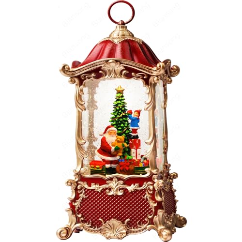 Snow Globes Lantern Home Decor Accent for Child Santa Claus Tree Auto Snowfall Glitter Music Collection with 6H Timer USB