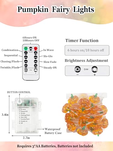 Fall Decor 10FT 3D Pumpkin Fairy Lights Battery Operated With Remote Orange