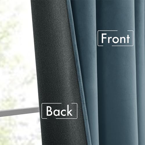 Stone Blue Velvet Pinch Pleat Blackout Curtains W52 X L90 Inches