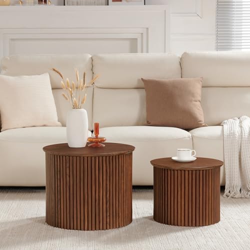 Small Fluted Round Nesting Coffee Table Set of 2 (2 Count)