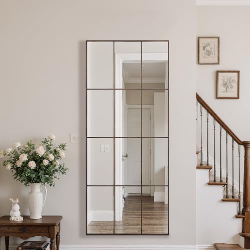 Windowpane Mirrors Full Length 65"x24" Wall Mounted Bronze Art Pane Mirror Farmhouse Decorative Floor Mirrors Leaning Hanging Wall Mirror for Bedroom Living Room Entrance