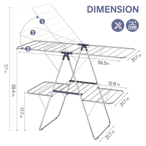 Large Stainless Steel Clothes Drying Rack with 4 Wings