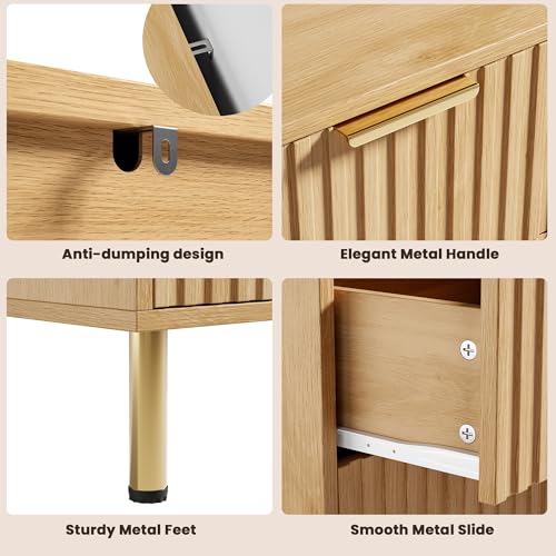 47.2" Fluted Natural 6 Drawer Dresser for Bedroom