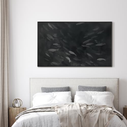 36"x60" Extra Large Framed Wall Art Monochrome Fish Silhouettes Illustration for Home Living Room Bedroom Decor