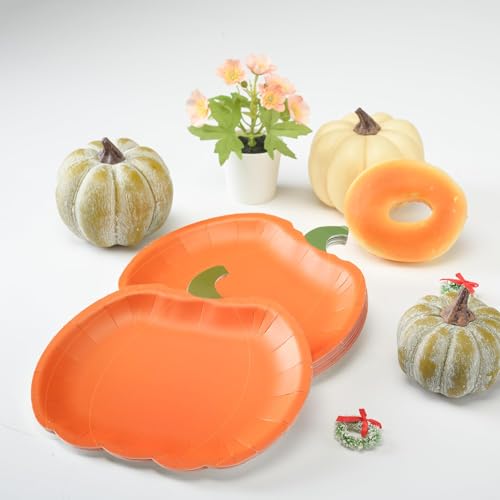 Pumpkin Party Plates Fall Paper Plates Disposable Dessert Shaped Tableware for Halloween Birthday Baby Shower Halloween Classroom Autumn Harvest Thanksgiving Party Favor Decorations 24pcs (24 Count)
