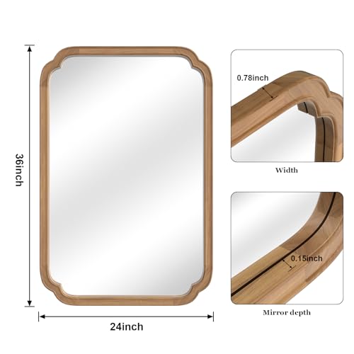 24" x 36" Rounded Corner Arch Wall Mirror with Wood Frame for Entryway