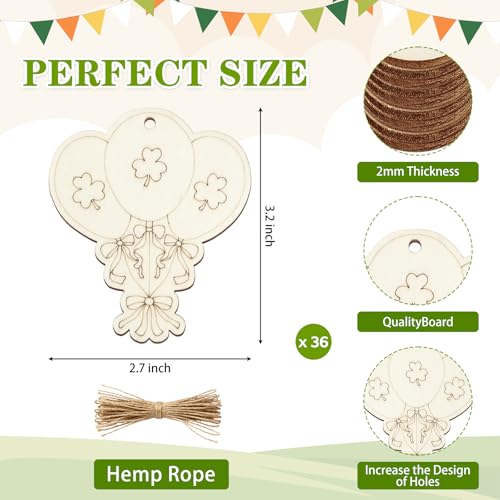 36PCS Wooden St. Patrick's Day Ornaments to Paint Shamrock Cutout Decorations (36 Count)