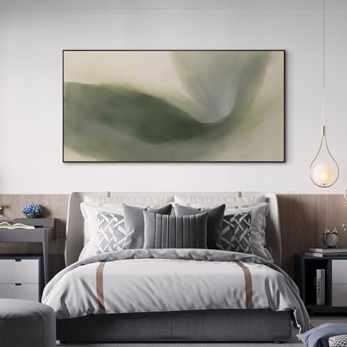 36"x72" Extra Large Framed Wall Art Abstract Green Swirl Soft Fluid Modern Illustration for Home Living Room Bedroom Decor