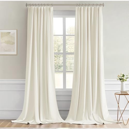 Cream Back Tab Blackout Curtains 52x102 Inch Long 2 Panels Set (2 Count)