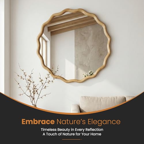 Round Wavy Wood Bathroom Vanity Mirror