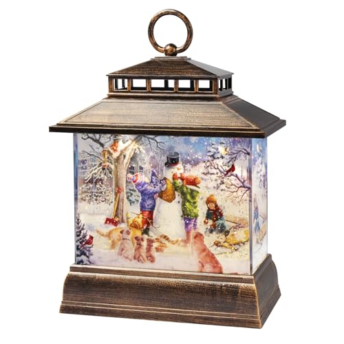 Christmas Snow Globe Lantern Water Glittering Lantern with 8 Songs & 6H Timer Romote Control Christmas Snow Globes USB & Battery Operated for Holiday Festival Decorations Gifts