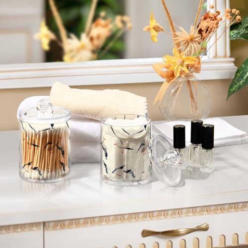 2 Pack Qtip Holder Organizer Dispenser Seagull Pattern Bathroom Storage Canister Cotton Ball Holder Container for Cotton Pads (2 Count)