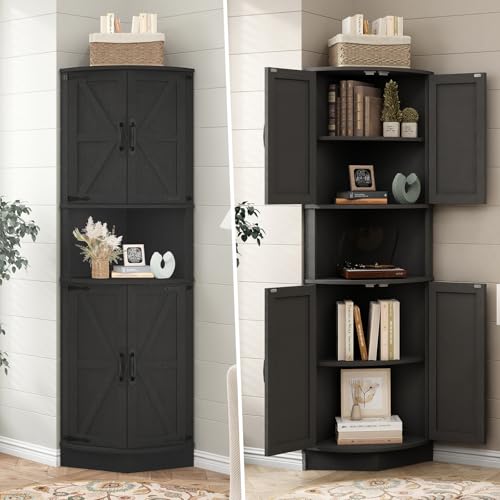 64.8" Tall Farmhouse Corner Cabinet with 4 Doors and 5 Storage Shelves