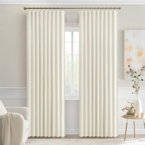 Cream Back Tab Blackout Curtains 52x72 Inches Long 2 Panels Set
