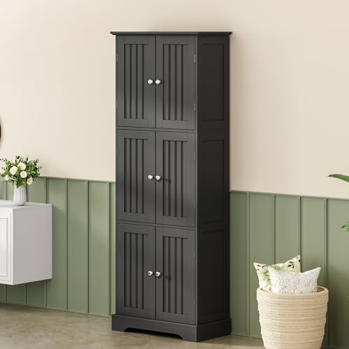 63.2" Tall Bathroom Storage Cabinet with 6 Doors
