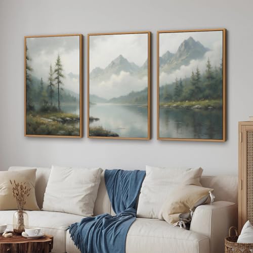 Large Green Forest Framed Canvas Wall Art Set (3 Count)