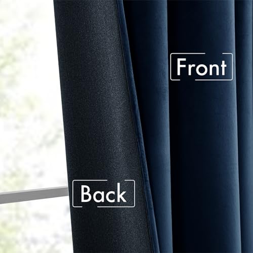 Navy Blue Velvet Pinch Pleat Blackout Curtains W52 X L108 Inches (2 Count)