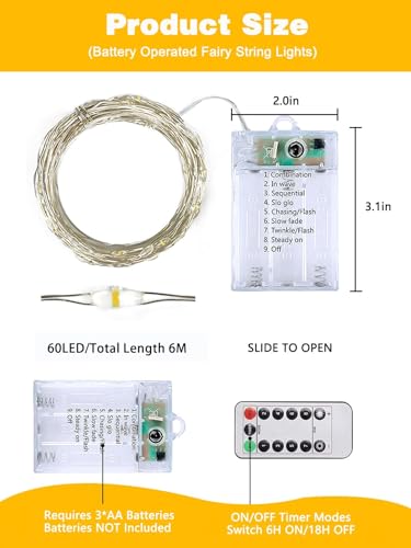 8 Pack 60 LED Fairy Lights Battery Operated with Remote